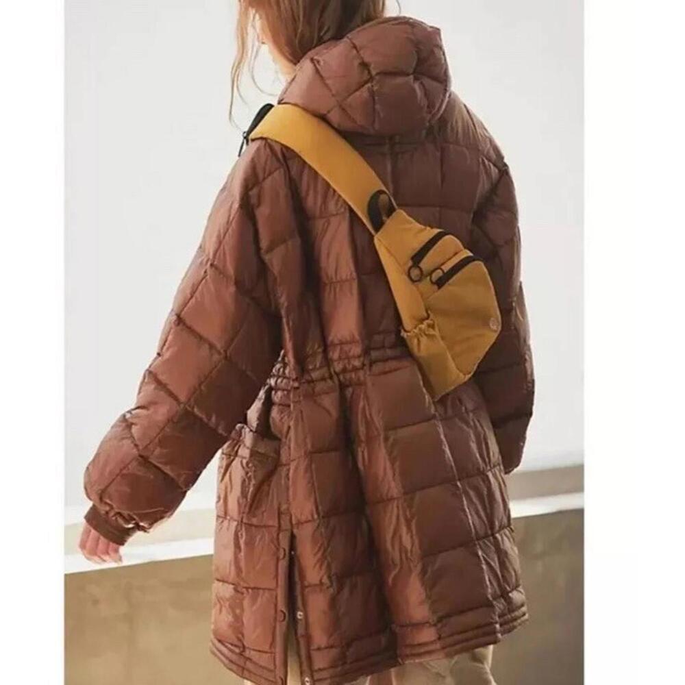 $248 Free People FP MOVEMENT Patricia Packable Poncho Puffer Jacket Brown M - Picture 2 of 7